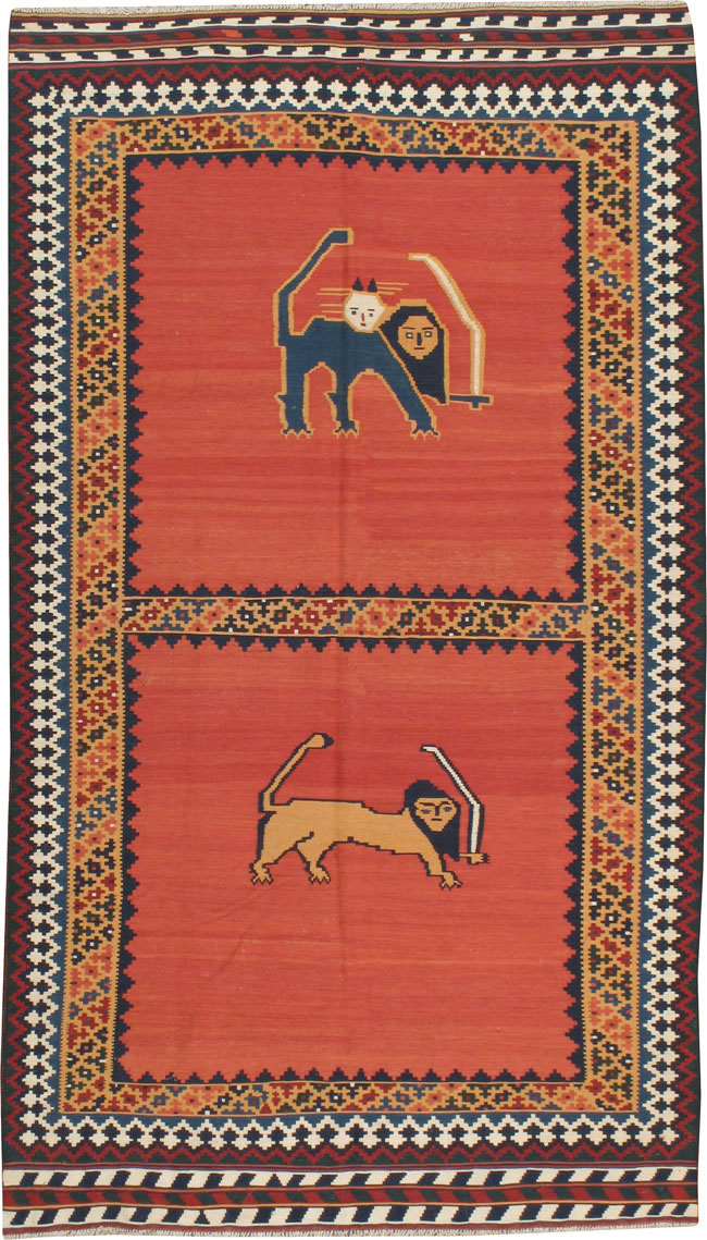 Vintage Persian Pictorial Kilim, No.13396 - Galerie Shabab