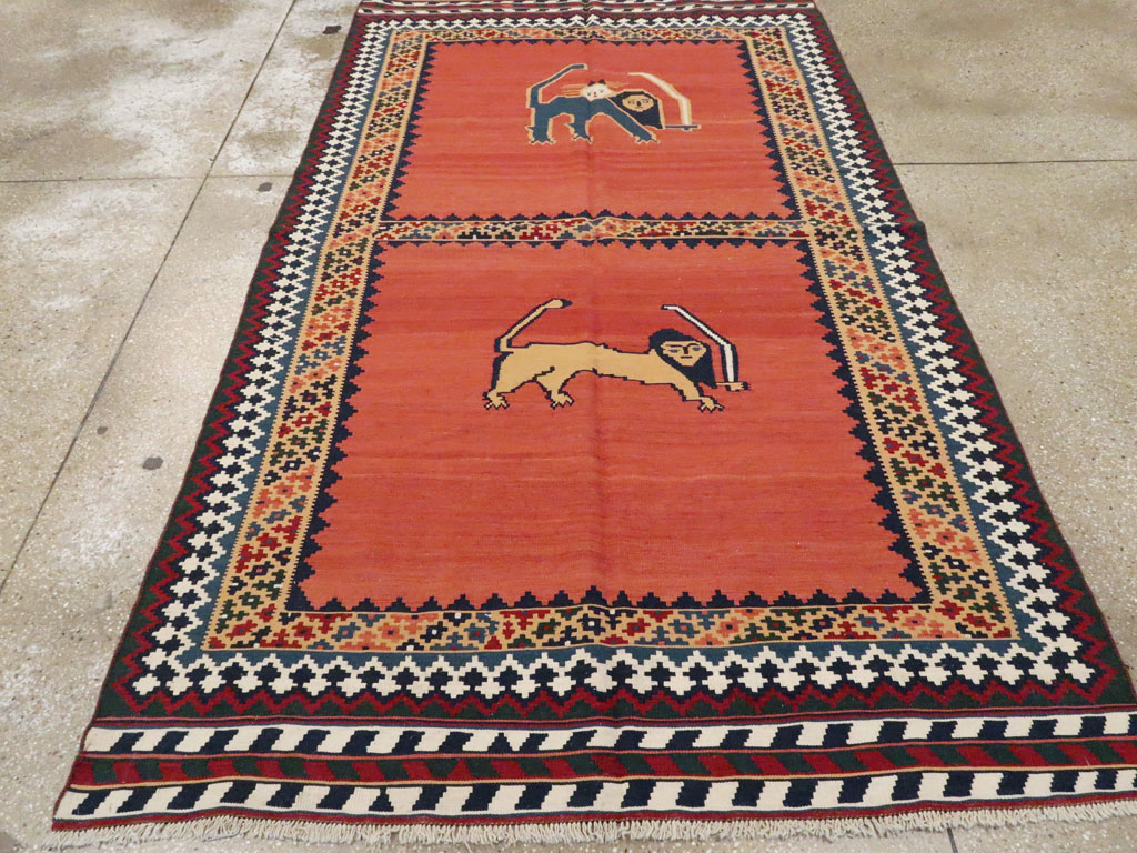 Vintage Persian Pictorial Kilim, No.13396 - Galerie Shabab