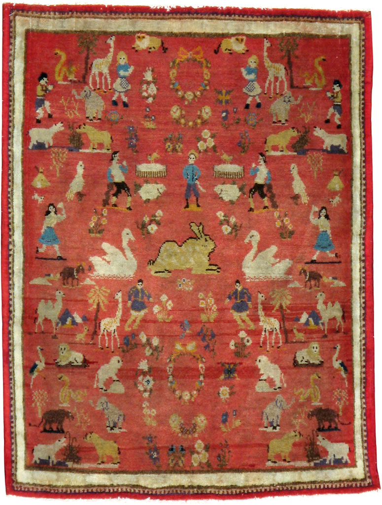 Vintage Persian Tabriz Pictorial Rug, No.13413 - Galerie Shabab