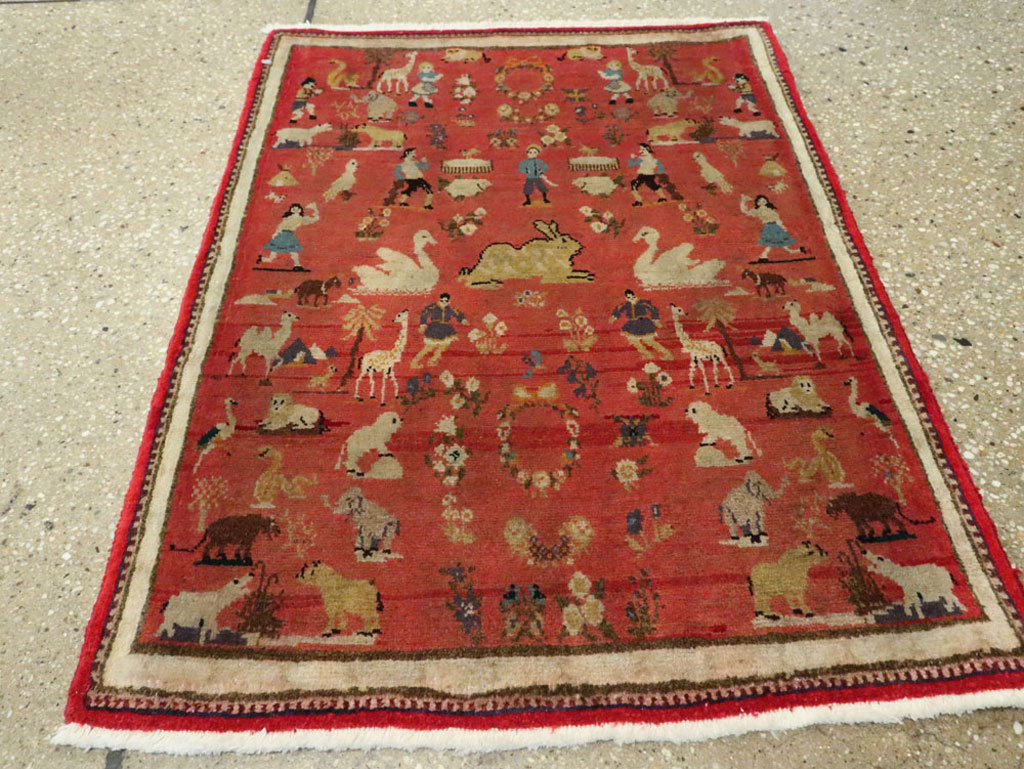 Vintage Persian Tabriz Pictorial Rug, No.13413 - Galerie Shabab