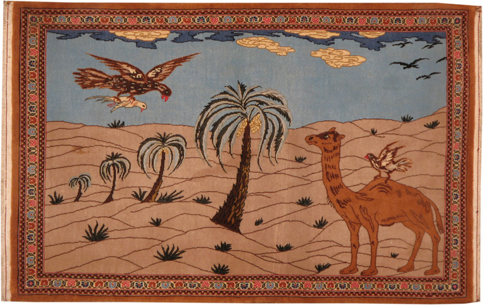 Vintage Persian Tabriz Pictorial Rug, No.13414 - Galerie Shabab