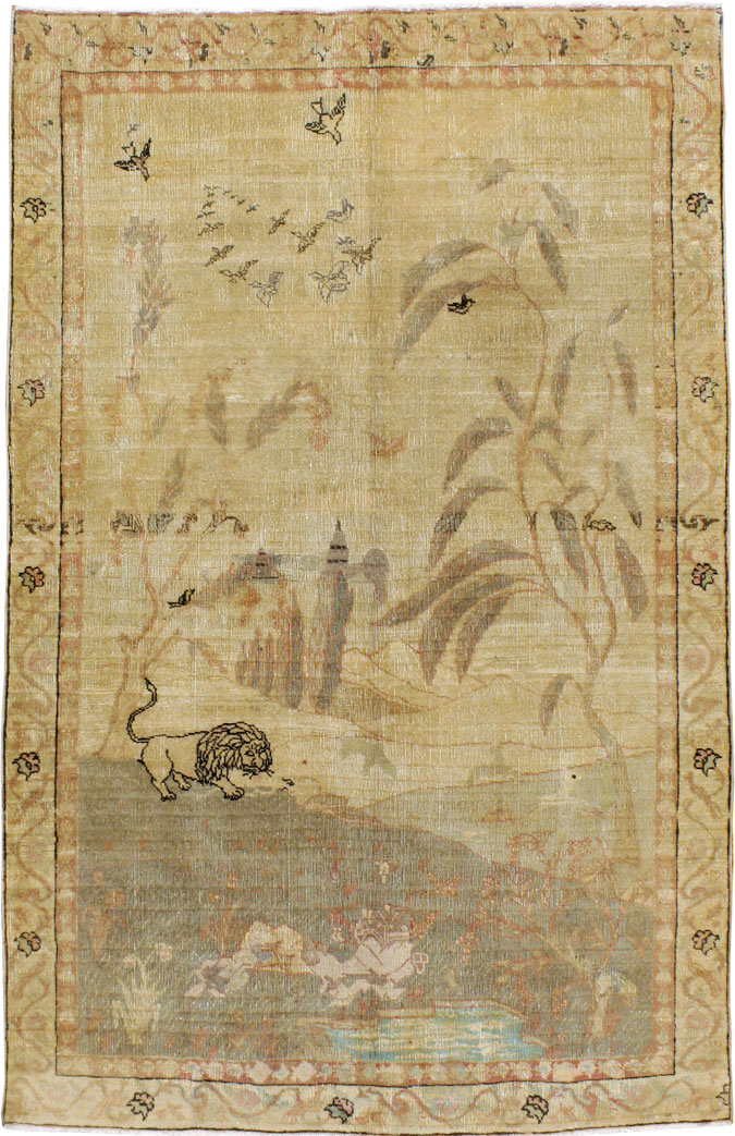 Vintage Persian Tabriz Pictorial Rug, No.13638 - Galerie Shabab