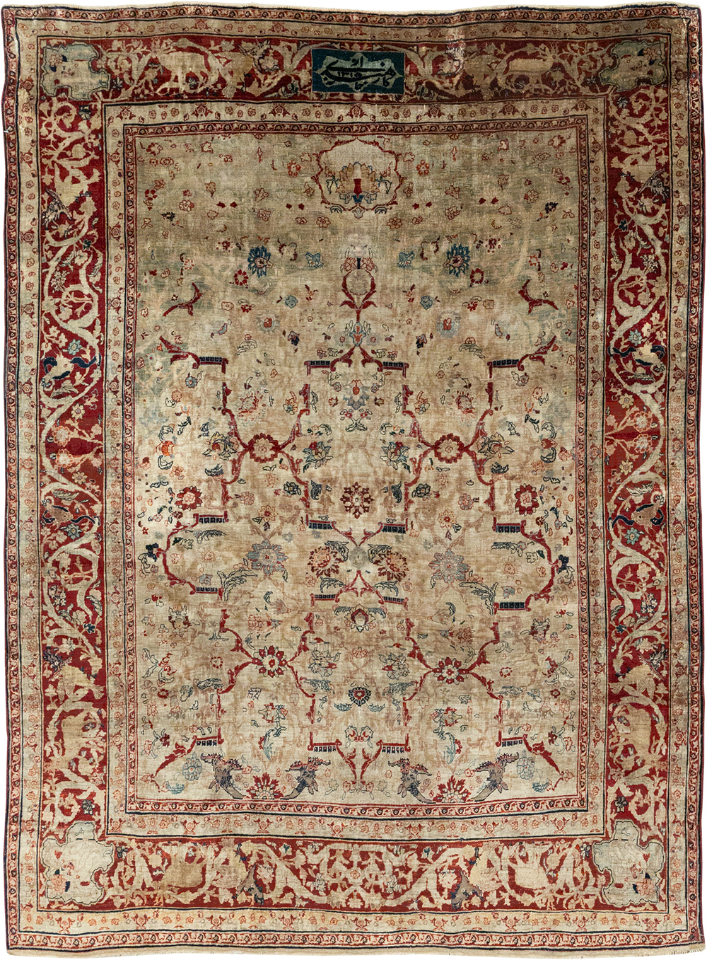Antique Persian Silk Tabriz Accent Rug, No.13880 - Galerie Shabab
