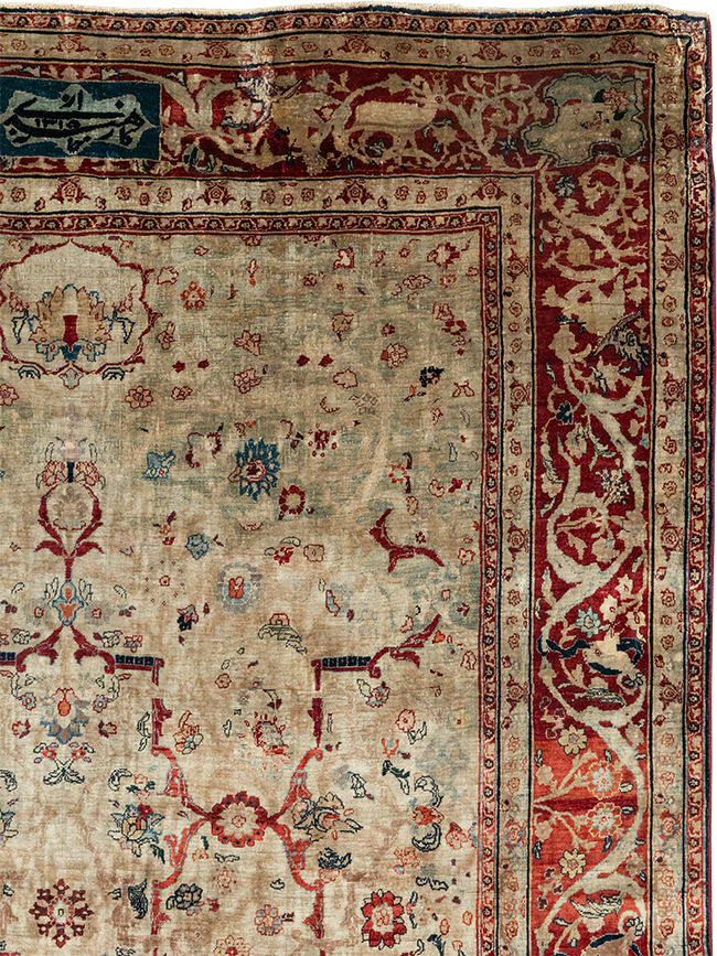 Antique Persian Silk Tabriz Accent Rug, No.13880 - Galerie Shabab