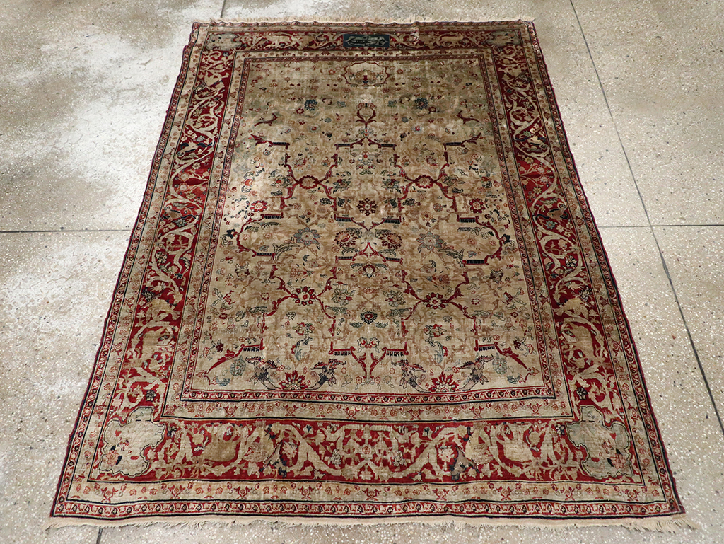 Antique Persian Silk Tabriz Accent Rug, No.13880 - Galerie Shabab