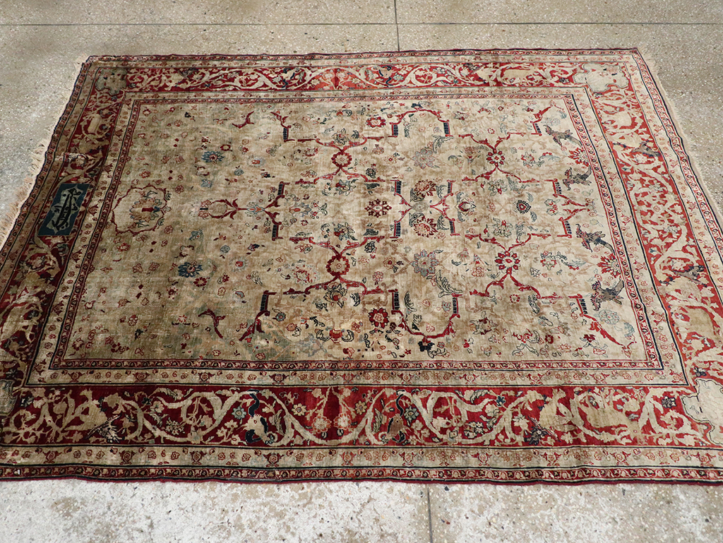 Antique Persian Silk Tabriz Accent Rug, No.13880 - Galerie Shabab