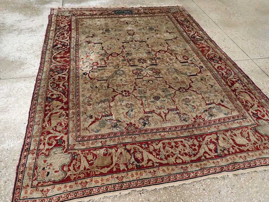 Antique Persian Silk Tabriz Accent Rug, No.13880 - Galerie Shabab