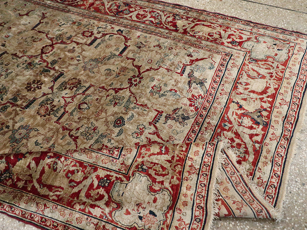 Antique Persian Silk Tabriz Accent Rug, No.13880 - Galerie Shabab