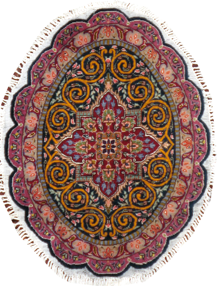 Vintage Persian Tabriz Oval Carpet (Pair: 2 of 2), No.14006 - Galerie Shabab