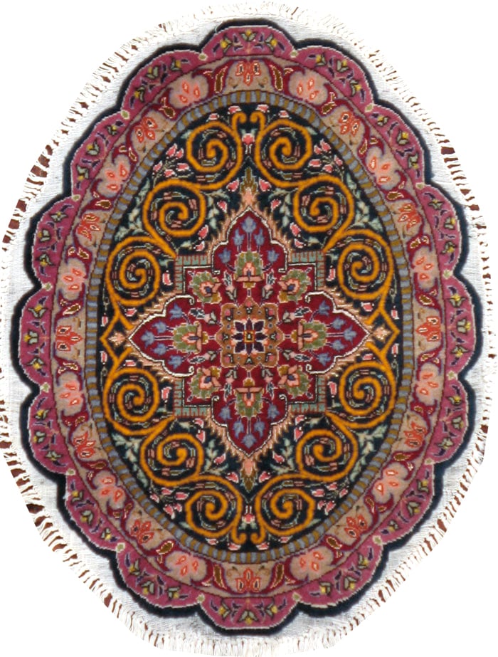 Vintage Persian Tabriz Oval Carpet (Pair: 2 of 2), No.14006 - Galerie Shabab