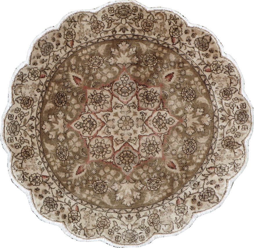 Vintage Persian Tabriz Round Carpet, No.14057 - Galerie Shabab
