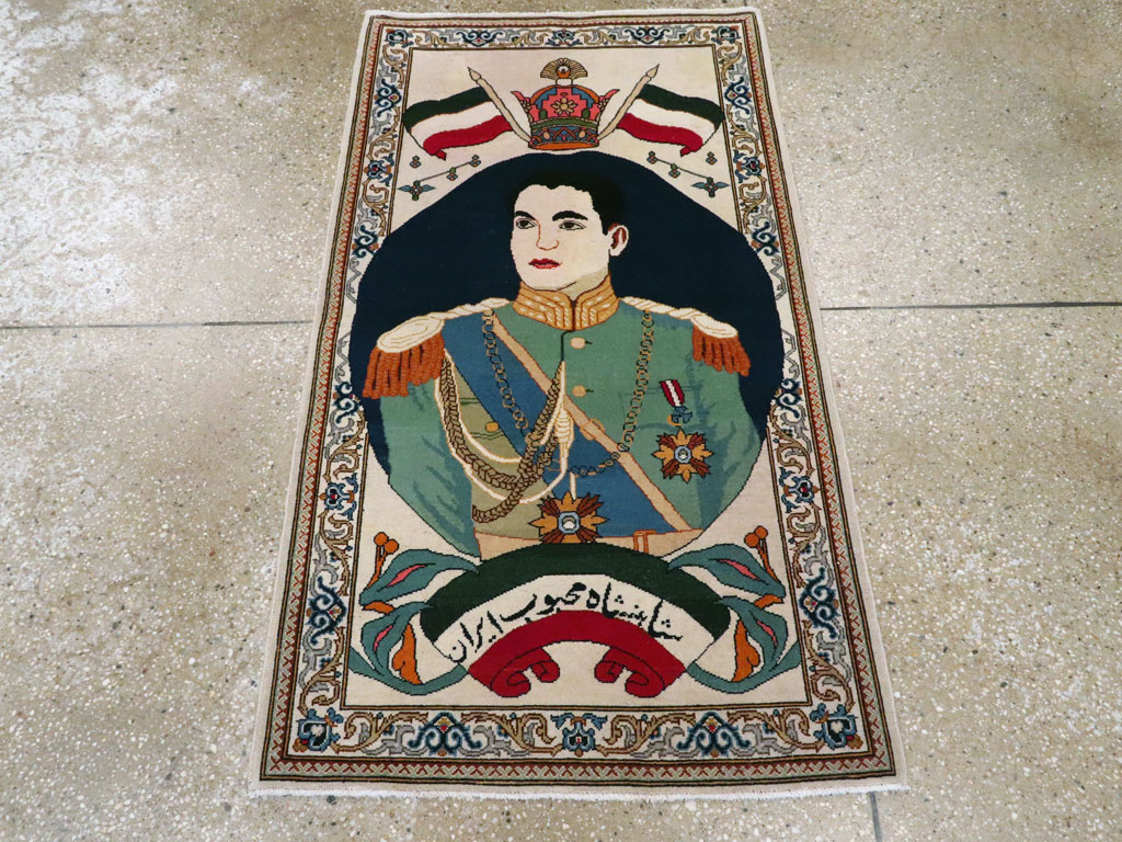 Vintage Persian Kashan Pictorial Rug, No.14170 - Galerie Shabab