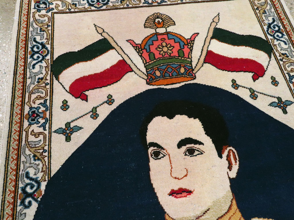 Vintage Persian Kashan Pictorial Rug, No.14170 - Galerie Shabab