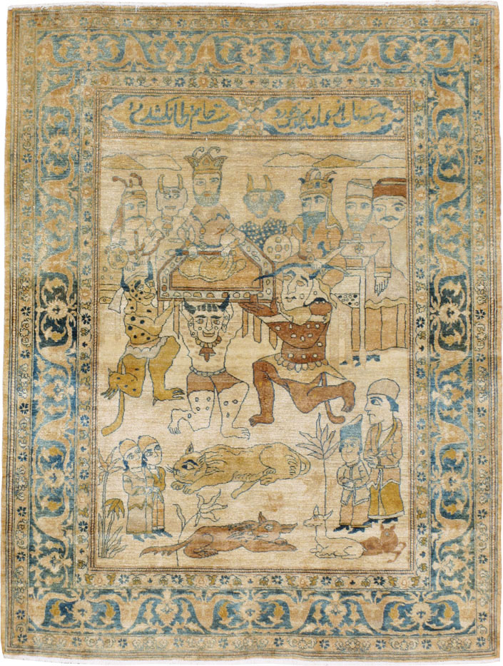 Antique Persian Tabriz Pictorial Rug, No.14202 - Galerie Shabab