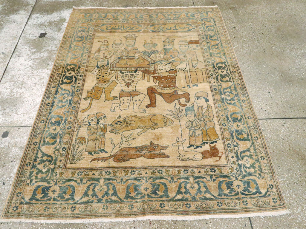 Antique Persian Tabriz Pictorial Rug, No.14202 - Galerie Shabab
