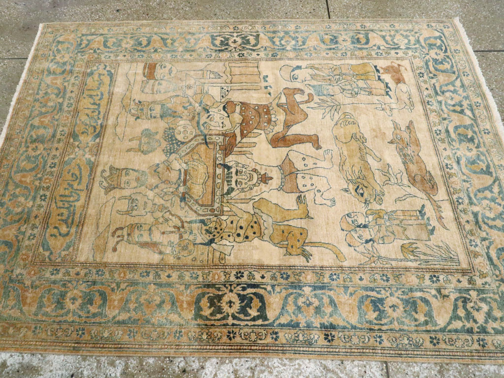 Antique Persian Tabriz Pictorial Rug, No.14202 - Galerie Shabab