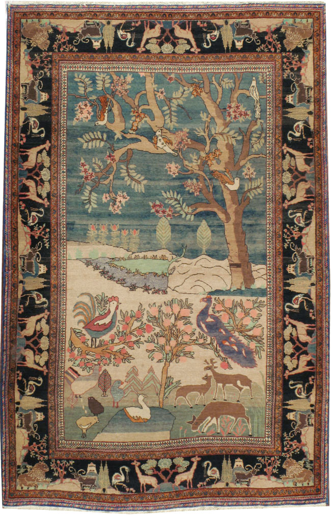 Vintage Persian Mashad Pictorial Rug, No.14545 - Galerie Shabab