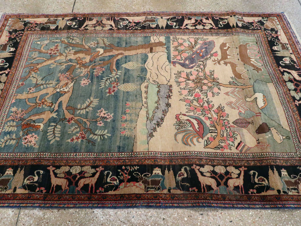 Vintage Persian Mashad Pictorial Rug, No.14545 - Galerie Shabab