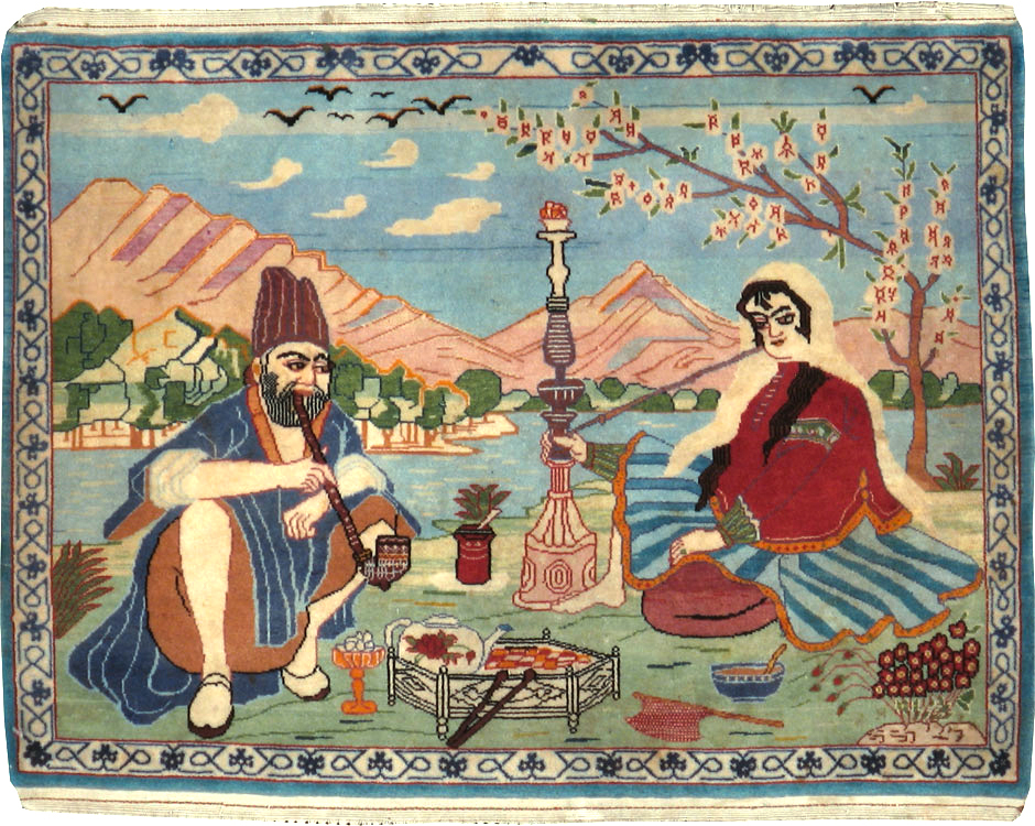 Vintage Persian Isfahan Pictorial Rug, No.14552 - Galerie Shabab
