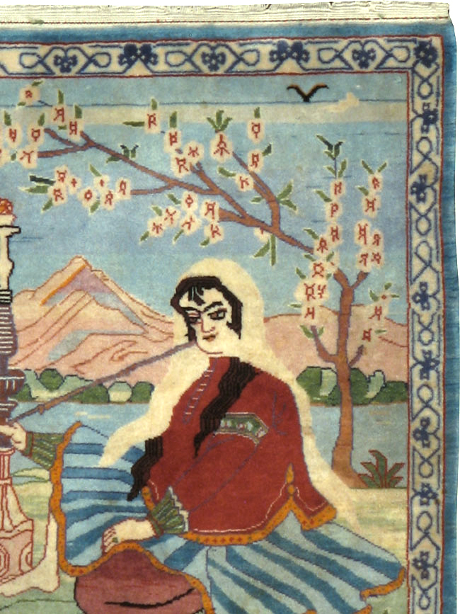Vintage Persian Isfahan Pictorial Rug, No.14552 - Galerie Shabab