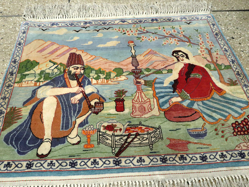 Vintage Persian Isfahan Pictorial Rug, No.14552 - Galerie Shabab