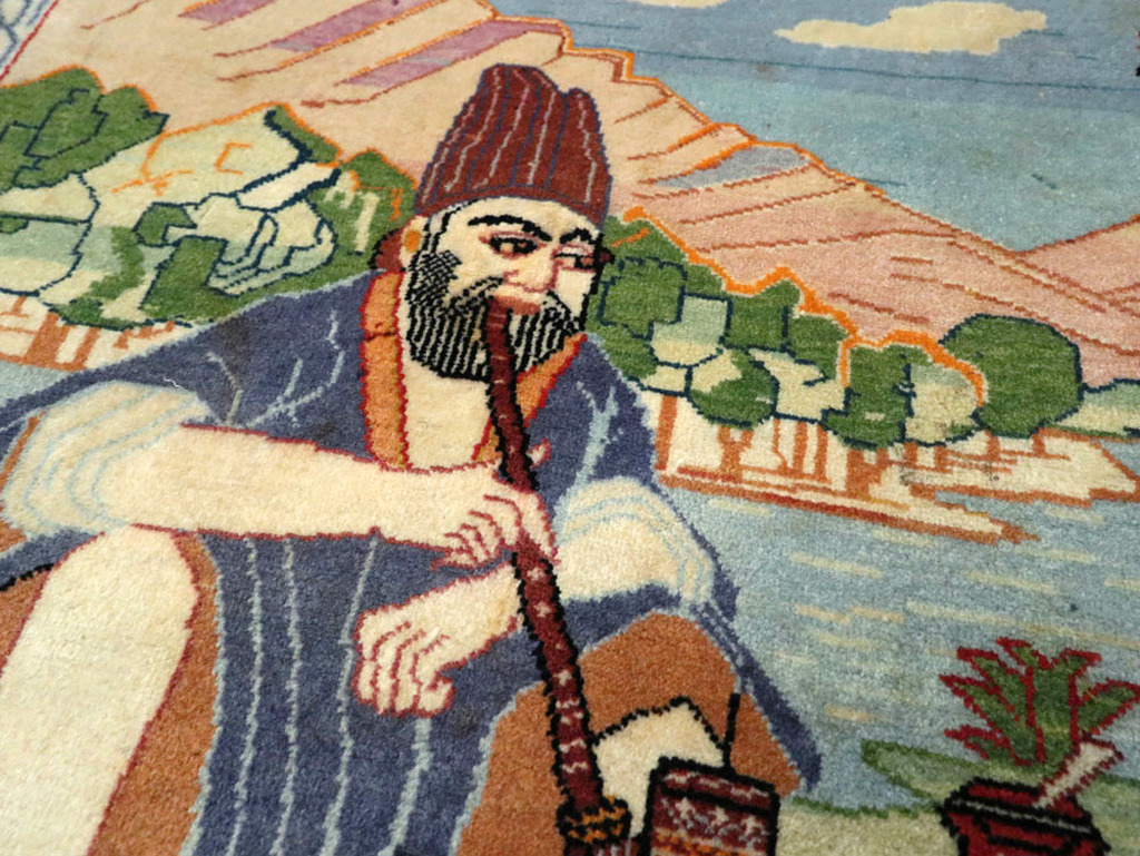 Vintage Persian Isfahan Pictorial Rug, No.14552 - Galerie Shabab