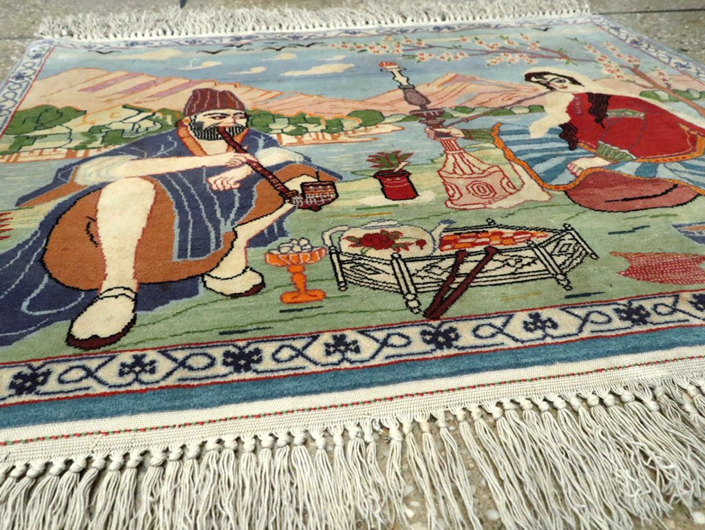 Vintage Persian Isfahan Pictorial Rug, No.14552 - Galerie Shabab