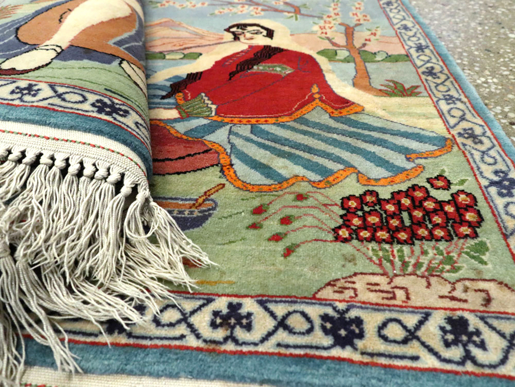 Vintage Persian Isfahan Pictorial Rug, No.14552 - Galerie Shabab