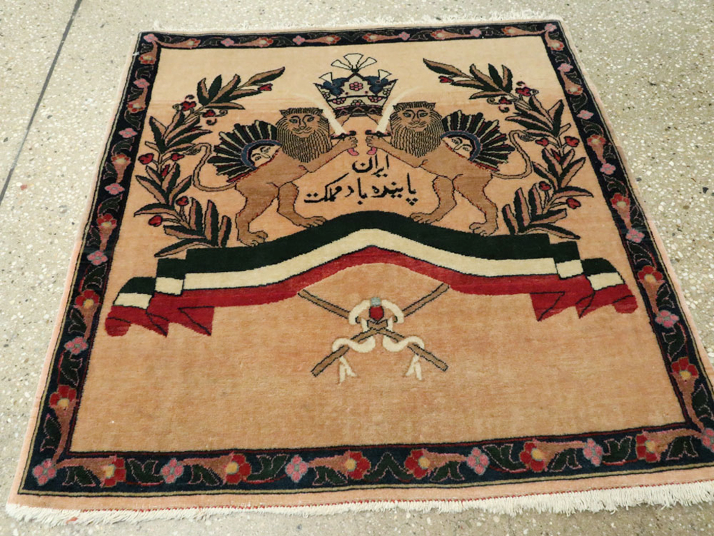 Vintage Persian Kashan Pictorial Rug, No.14572 - Galerie Shabab