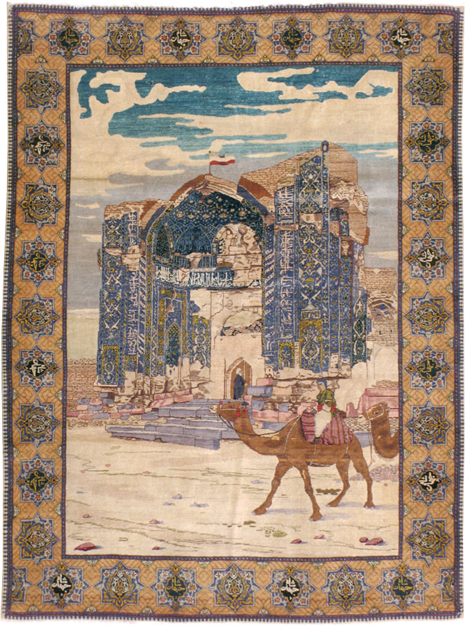 Vintage Persian Tabriz Pictorial Rug, No.15071 - Galerie Shabab