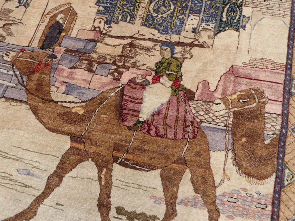 Vintage Persian Tabriz Pictorial Rug, No.15071 - Galerie Shabab