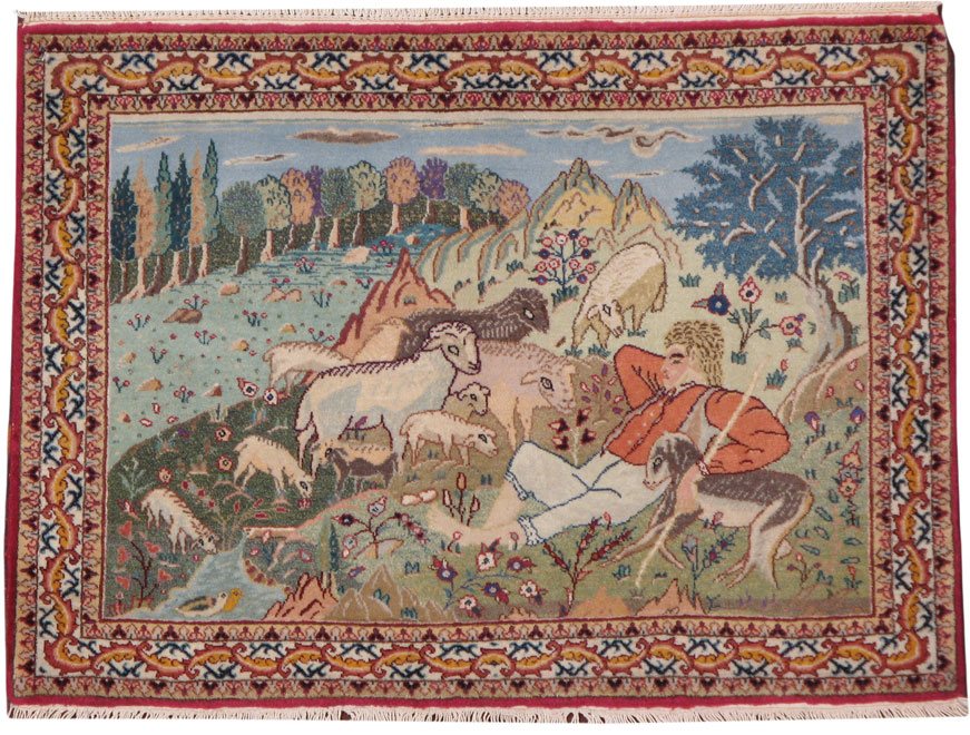 Vintage Persian Tabriz Pictorial Rug, No.16400 - Galerie Shabab