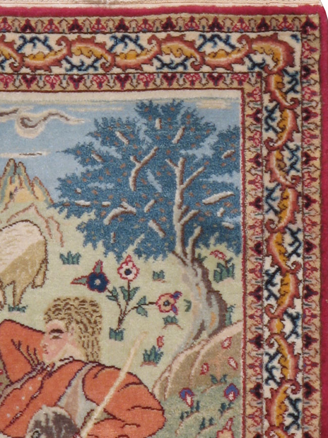 Vintage Persian Tabriz Pictorial Rug, No.16400 - Galerie Shabab