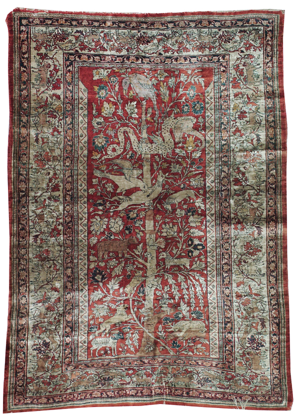 Antique Persian Silk Tabriz Pictorial Accent Rug, No.16402 - Galerie Shabab