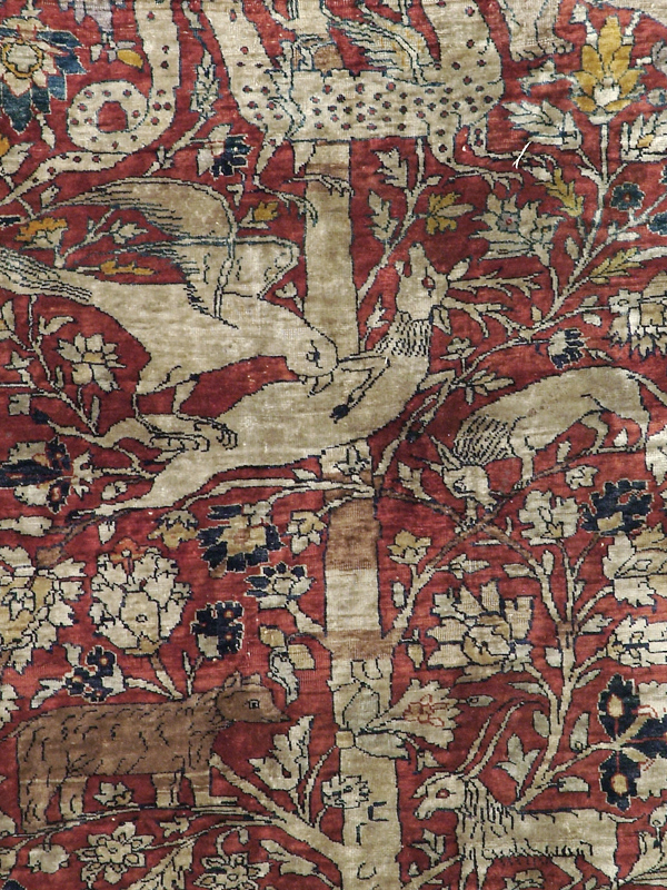 Antique Persian Silk Tabriz Pictorial Accent Rug, No.16402 - Galerie Shabab