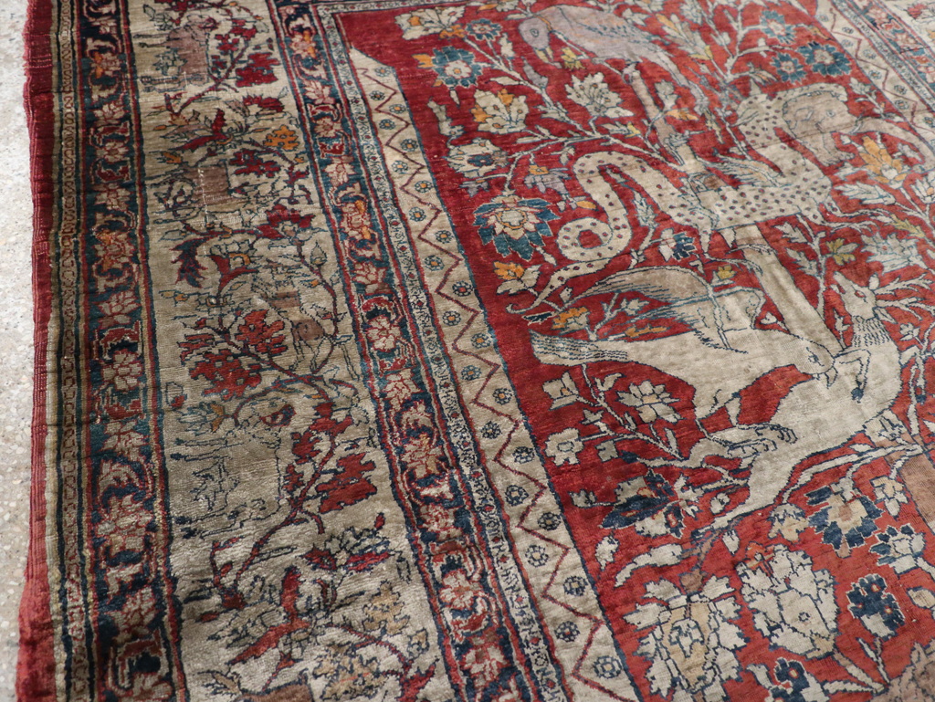 Antique Persian Silk Tabriz Pictorial Accent Rug, No.16402 - Galerie Shabab