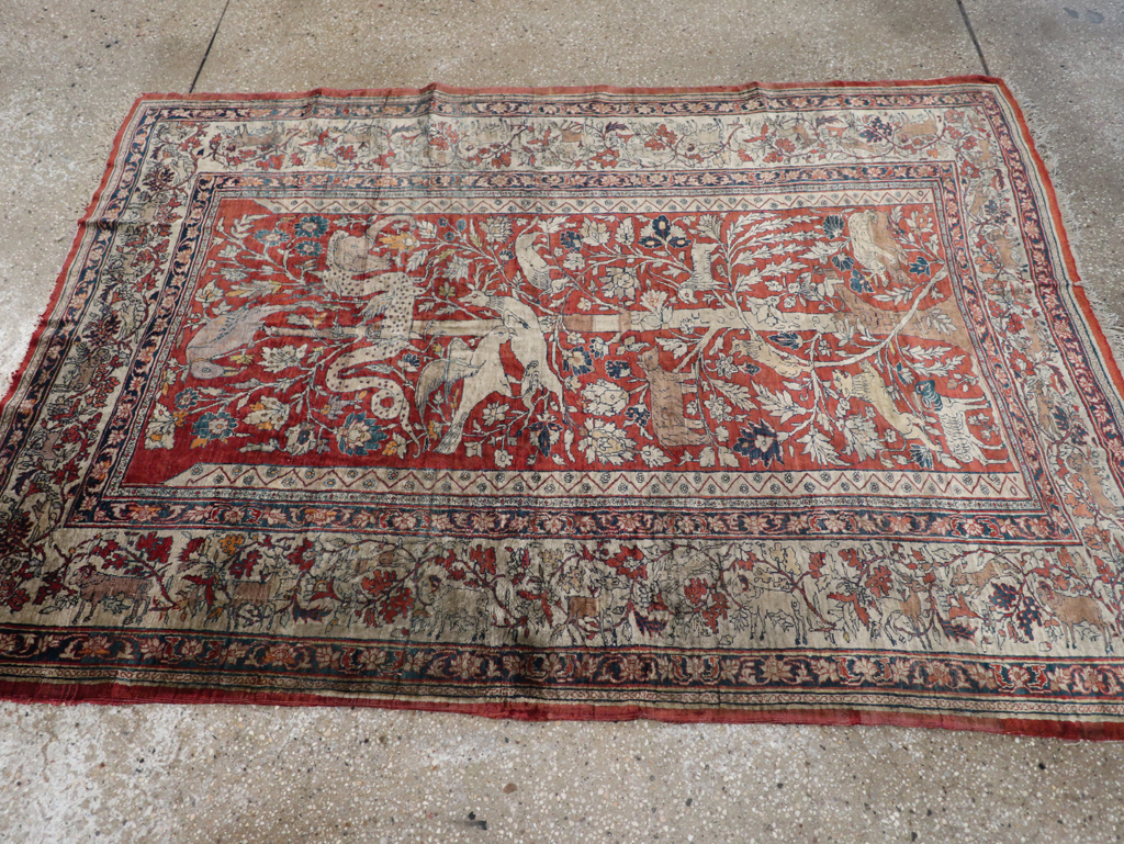 Antique Persian Silk Tabriz Pictorial Accent Rug, No.16402 - Galerie Shabab