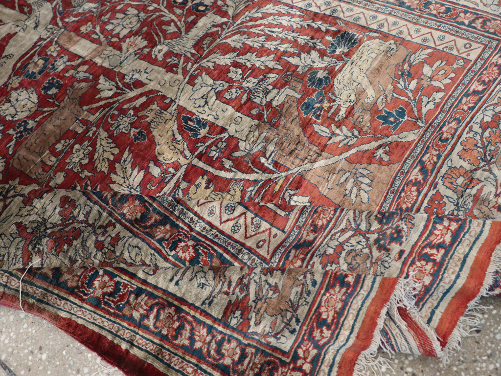 Antique Persian Silk Tabriz Pictorial Accent Rug, No.16402 - Galerie Shabab