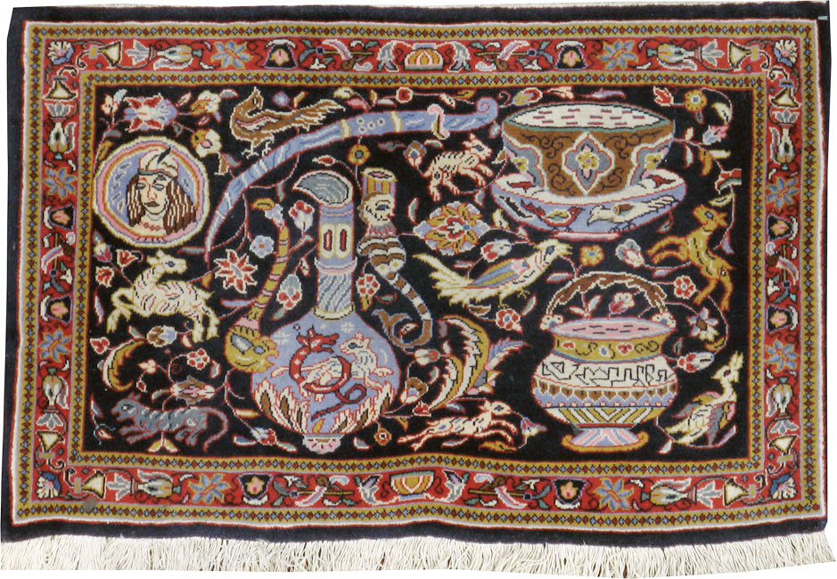 Vintage Persian Quom Pictorial Rug, No.16464 - Galerie Shabab