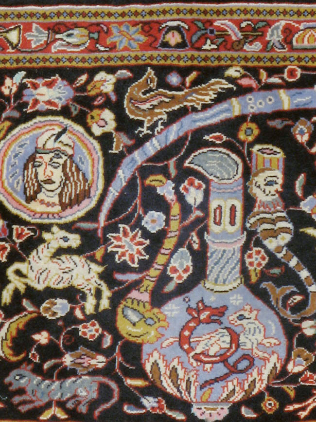 Vintage Persian Quom Pictorial Rug, No.16464 - Galerie Shabab