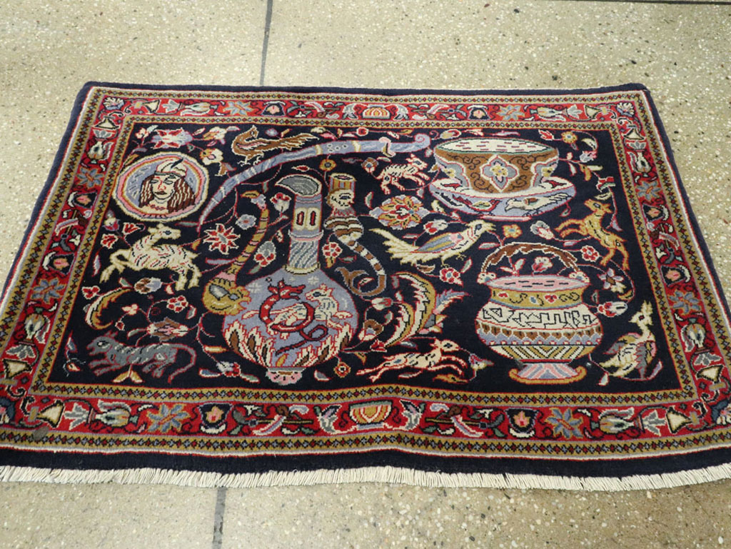 Vintage Persian Quom Pictorial Rug, No.16464 - Galerie Shabab