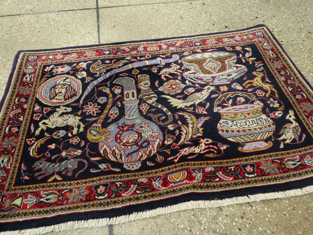 Vintage Persian Quom Pictorial Rug, No.16464 - Galerie Shabab