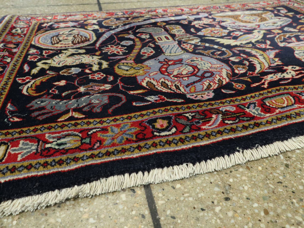 Vintage Persian Quom Pictorial Rug, No.16464 - Galerie Shabab