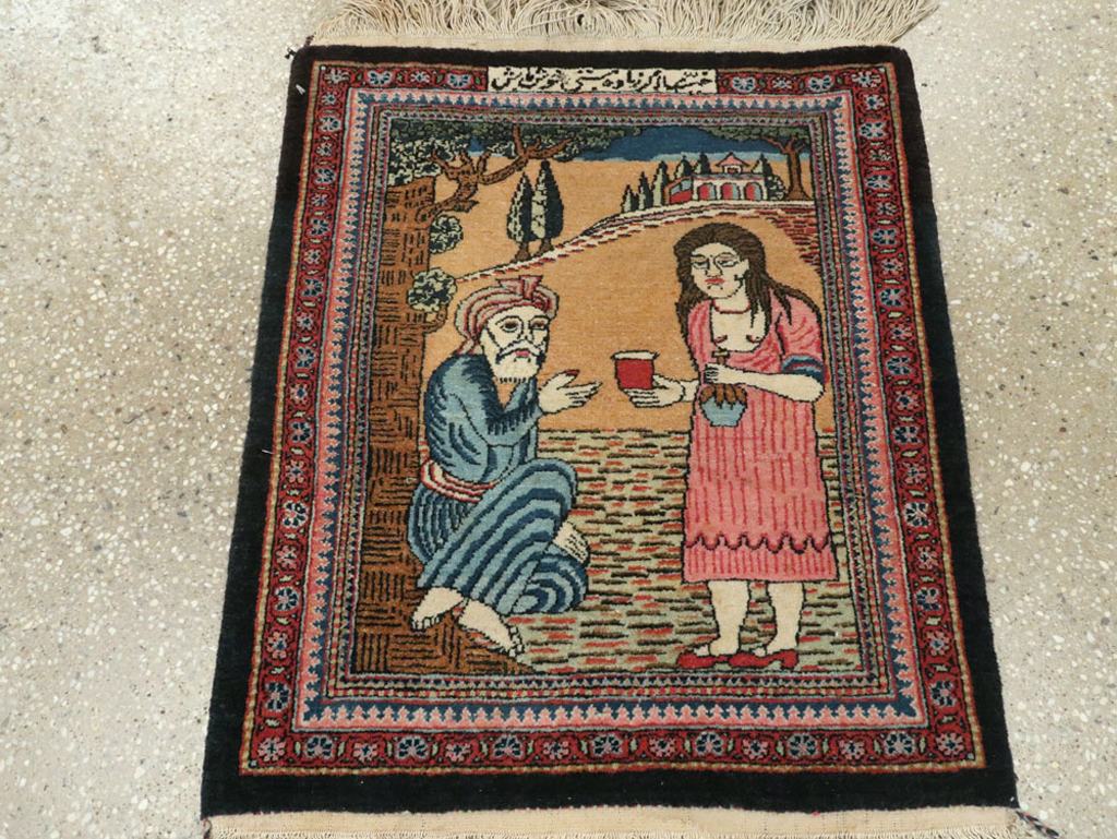 Vintage Persian Mashad Pictorial Rug (Pair: 1 of 2), No.17020 - Galerie Shabab