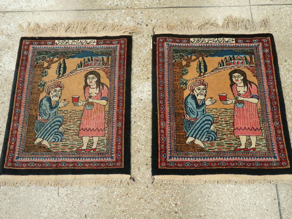Vintage Persian Mashad Pictorial Rug (Pair: 1 of 2), No.17020 - Galerie Shabab