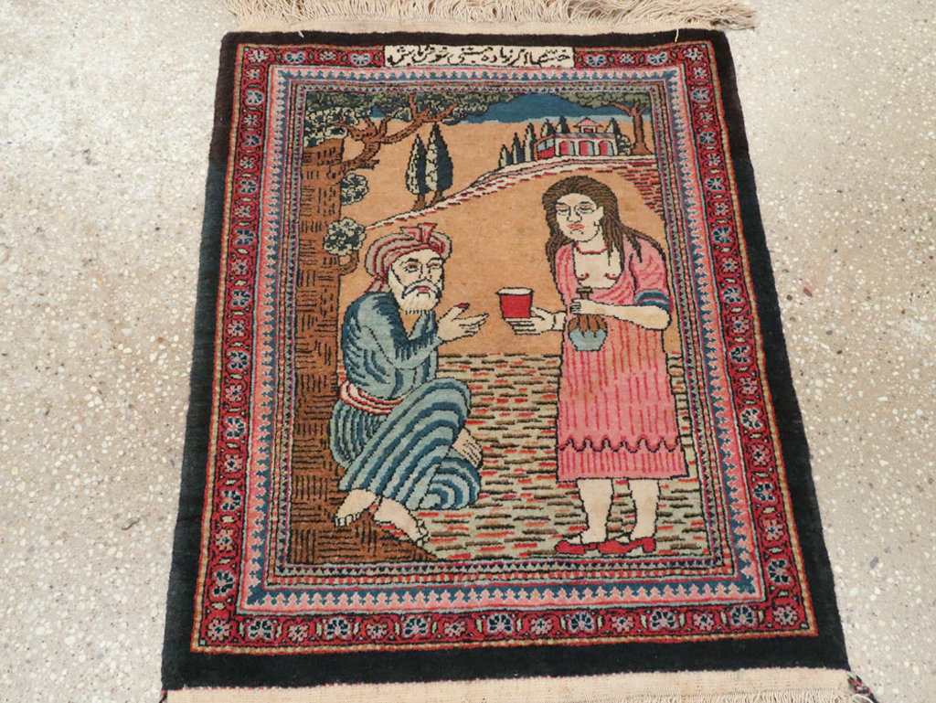 Vintage Persian Mashad Pictorial Rug (Pair: 2 of 2), No.17021 - Galerie Shabab