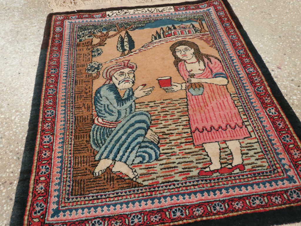 Vintage Persian Mashad Pictorial Rug (Pair: 2 of 2), No.17021 - Galerie Shabab