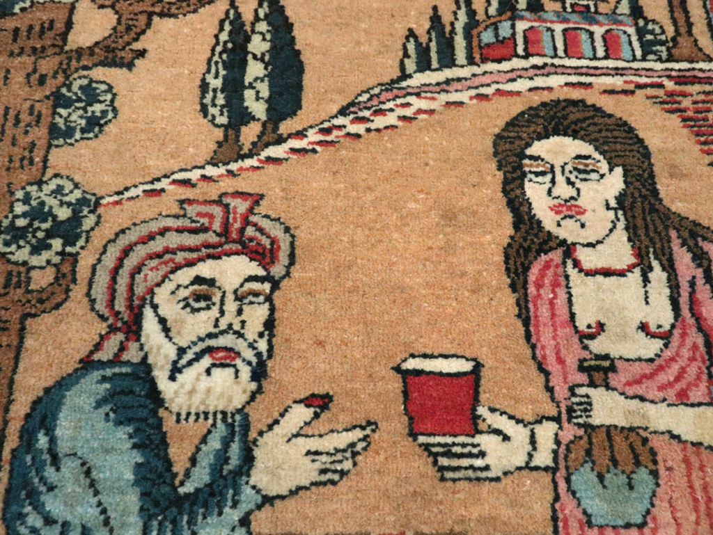 Vintage Persian Mashad Pictorial Rug (Pair: 2 of 2), No.17021 - Galerie Shabab