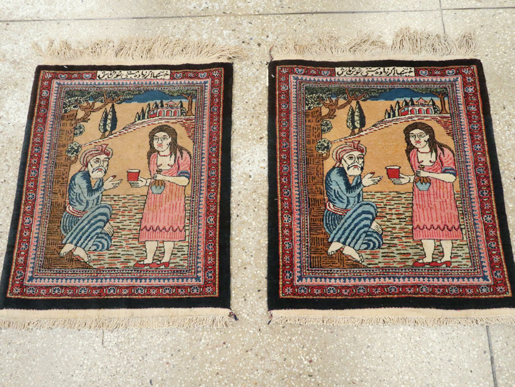 Vintage Persian Mashad Pictorial Rug (Pair: 2 of 2), No.17021 - Galerie Shabab