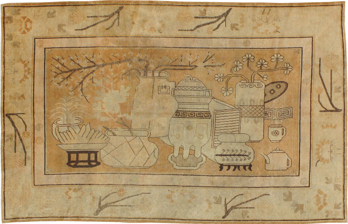 Vintage East Turkestan Khotan Pictorial Carpet, No.17142 - Galerie Shabab